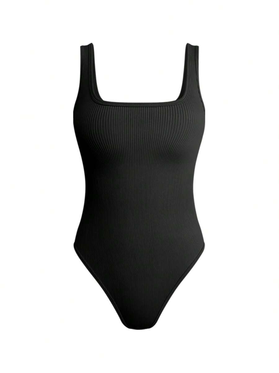 Women's Bodysuits Sexy Ribbed Sleeveless  Square Neck Sleeveless Tank Tops Bodysuits