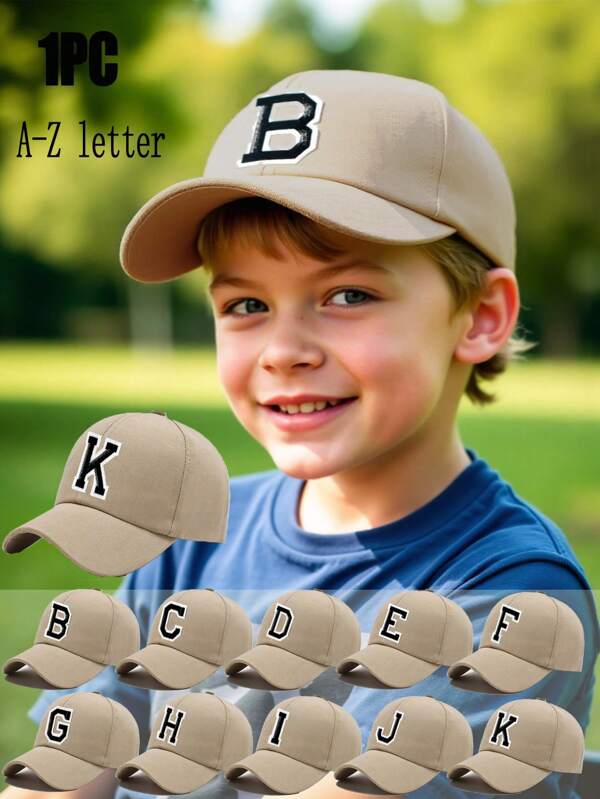 1 pieza Gorra de béisbol para niños con letra A-Z, gorra de sol sólida ajustable para niños y niñas, sombrero hip-hop