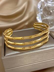 1 pieza Brazalete vintage grueso, adecuado para mujeres y adolescentes, apilable, accesorio diario y de fiesta, regalo de Navidad - Amarillo Oro - Ver 9