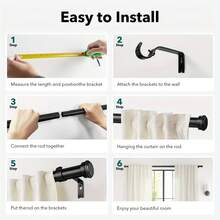 Heavy Duty Curtain Rods, Black Curtain Rods For Bedroom, Living Room, Patio, Kitchen, Farmhouse, Adjustable Easy Install Curtain Rods - Black - View 5