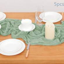 1/5pcs Blue Cheese Cloth Table Runner 35*118 Inch Country Style Cheesecloth Table Runner, Suitable For Wedding, Bridal Shower, Birthday Party, Halloween, Thanksgiving, Christmas Dining Table Decor - Multicolor - View 20