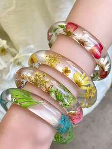 8 Colors Available Elegant Minimalist Resin Transparent Bracelet With Dried Flowers, Suitable For Daily, Street, Beach Travel Wear - Multicolor - View 13