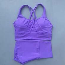 Solid Color Gym Bike Yoga Set Short Legging +Back Sport Bra Tracksuit Athletic Women Gym Suit Comprehensive Training Jog - Leopard Print - View 5