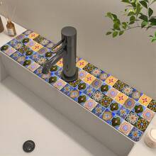 1pc Bohemian Silicone Drain Mat With Anti-Slip Vintage Pattern, Fits Various Faucets For Bathroom, Kitchen,Non-Slip Kitchen Mats For Sink Side, Natural And Hygienic Kitchen Essential For Home And Kitchen Room Decor, Part Of Your Cozy Fall& Winter Styles And Christmas Decorations