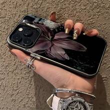 Oil Painting Element Vintage Black Silicone TPU Phone Premium Case Compatible With Apple 16 Pro Max, 15 Pro Max/14/16 Plus/15/13 Pro/12/11/X/XR/XS Max, Lily Pattern Shockproof Colorful Acrylic Protective Cover, Fits Series Anti-Fall Scratch Resistant Spring Birthday Gift,International Version, Not The Domestic Version - Multicolor - View 2