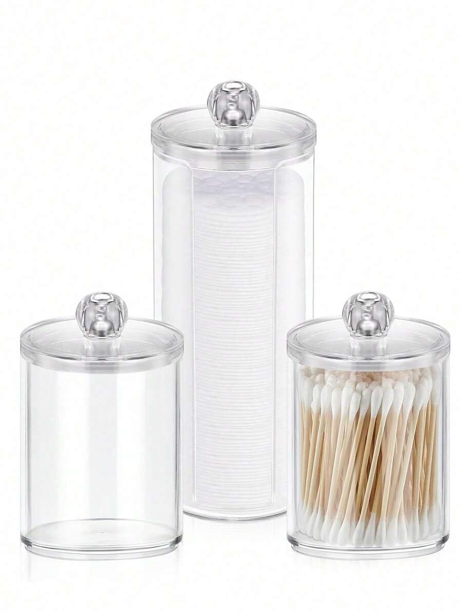 Hộp đựng bông tẩy trang 1/2/3 chiếc, hộp phân phối bông tẩy trang, hộp đựng bông tẩy trang có nắp, hộp đựng đồ trang điểm trong suốt, hộp đựng bông tẩy trang tròn dùng trong phòng tắm.