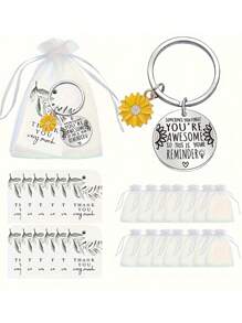 12pcs/4pcs/Set Inspirational Sunflower 'You'Re Awesome' Keychain Gift Set ,Include Stainless Steel Key Chain,Green Leaf Thank You Card, White Organza Gift Bag, Perfect For Party Supplies,Birthdays, Graduations & Christmas Gifts For Teachers And Colleagues Coworker Appreciation Gift,