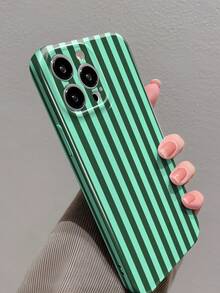 1pc Minimalist Striped Pattern Perforated Shiny Phone Hard Case Suitable For IPhone 11/12/13/14/15/16 Pro Max Waterproof Shockproof Anti-Fall Scratch Resistant - Multicolor - View 3