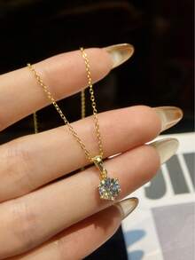 1 件华丽经典六爪十字链 1 克拉莫桑石钻石 S925 纯银项链适合订婚、女朋友、周年纪念礼物、母亲节珠宝礼物、新娘精美珠宝 - 金色 - 查看 2