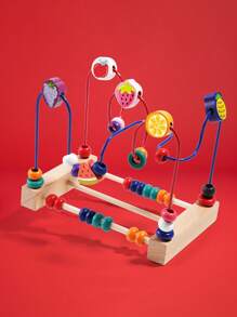 Juguete de madera de Maze con cuentas para bebés de 1-3 años - Actividad motora fina Montessori, pista de ábaco de frutas y juego de cognición de colores, regalo de aprendizaje temprano para niños pequeños
