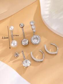 9 قطع حلق بطن من الصلب المقاوم للصدأ مرصع بحجر CZ للنساء، مجموعة مجوهرات ثقب البطن والأجسام،أقراط مفصلية للهدايا وحفلات'