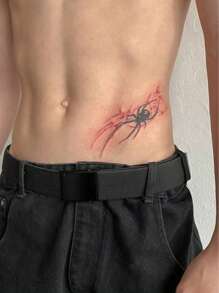 1pc Black & Red Spider Blade Temporary Tattoo Sticker For Men, Washable Temporary Tattoo PVC Stylish Tattoo Sticker Suitable For People