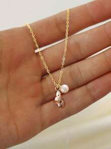 1 Peça Colar Minimalista Moda Banhado a Ouro 14k/Prata com Concha e Pérola, Adequado para Senhoras/Meninas, Use no Dia de Trabalho ou de Presente