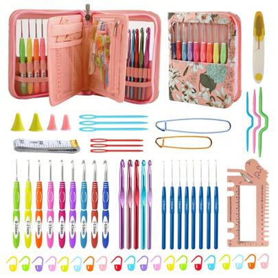 61pcs Crochet Hooks Set, Ergonomic Knitting Needle Weave Yarn Kits With Storage Case And Crochet Needle Accessories, Crochet Needles Kit For Beginners And Experienced Crochet Hook Lovers(The Lamb-Shaped Ruler Will Be Randomly Shipped With The Lamb's Head Facing Left Or Right.)