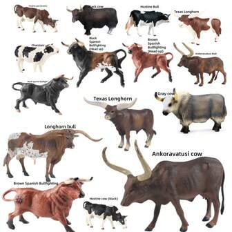 1pc Priority Christmas Realistic Wild Animal Model Long Horn Bull, Cow, Spanish Fighting Bull, Texas Longhorn, Ankole-Watusi Bull, Holstein Bull