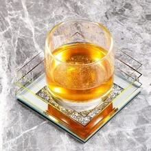 1/2/4个装水晶水钻玻璃杯垫，时尚优雅的玻璃镜面杯垫，方形/圆形，适用于茶杯、咖啡杯、餐垫、钻石杯垫、乔迁礼物、家居厨房吧台桌垫 - 銀色 - 查看 7