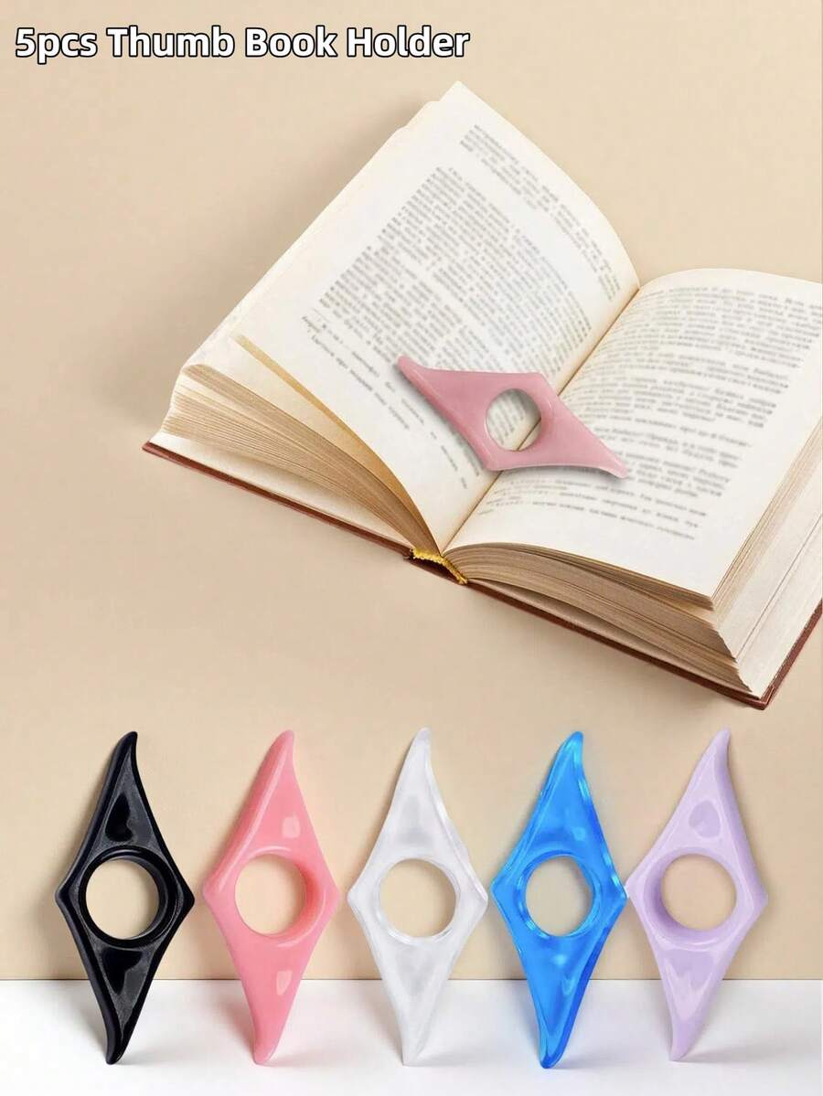5-Piece Acrylic Thumb Book Holder, Book Page Holder, Thumb Press Bookmark, Reading Aid For Teachers Artistic Style Readers, Students, School Supplies, Back To School - Multicolor - View 1