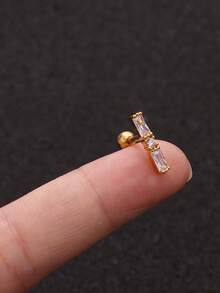 1 件耳钉 Stackale 耳环女士时尚闪亮方晶锆石耳骨耳环不锈钢 14K 镀金耳钉耳轮耳钉耳洞珠宝派对礼物