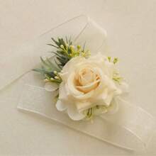 Bridesmaid & Bride Bouquet, Ivory Corsage & Boutonniere, White Wedding Flower Accessories, Church Party Decor, Prom Set, Floral Decor