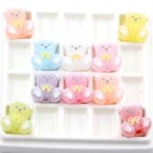 10pcs 23x26mm Adorable Mixed Color Flocked Bow Tie Small Bear Shape Acrylic Bead Jewelry Making DIY Charm Bracelet, Necklace And Pen