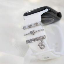 1 Set Women's Heart-Shaped Crystal Zinc Alloy Decorative Rings, Smart Watch Accessories, Compatible With Apple Silicone Watch Bands 38mm, 40mm, 41mm, 42mm, 44mm, 45mm, 49mm - Silver - View 7