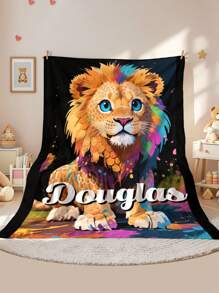 1 Pieza Manta con nombre personalizado de tigre - Manta de franela suave y ligera con diseño de león joven lindo, cálida y acogedora para sofá, cama, campamento y oficina - Personalizada con su nombre, manta de campamento acogedora con nombre personalizado, manta ligera