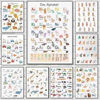1pc Wall Arts Posters Optional Frame Quotes Playroom Kindergarten ABC Alphanumeric Poster Art Cafe Bar Room Wall Decoration