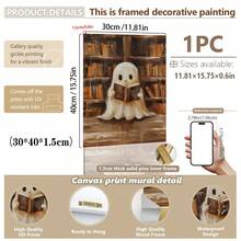 1 件，帆布墙艺术，带框墙艺术，复古书筒阅读鬼魂，万圣节装饰，万圣节海报，万圣节阅读鬼魂，恐怖艺术用于家居装饰办公室装饰浴室装饰客厅装饰卧室装饰，房间装饰，宿舍装饰，卧室装饰，图书馆装饰，学校装饰，返校季万圣节装饰