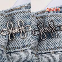 2/4pcs Four-Leaf Clover Buckle Waist Adjusters, Sewingless Adjustable Waistband, Detachable Pants Clips Fit For Various Pants