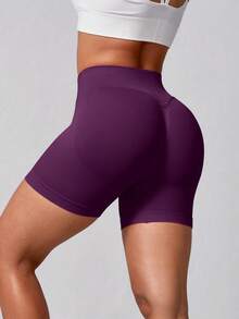 NcmRyu 1pc Women's Solid Color Short Fitted Tight Workout Shorts - Bold Plum - View 11