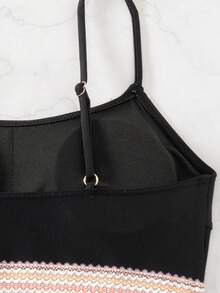 jeederkim Beach Vacation Spa Spaghetti Strap Split Swimsuit, New Sexy Triangle Bikini Swimwear - Black - View 9