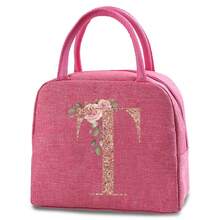 1pc Insulating Lunch Bag A To Z Letter Print Women Cooler Handbags Student Thermal Lunch Bags For Work Thermal Bag For Women Insulated Refrigerated Lunch Box Bag For Man Picnic Bag Fridge Bag Name Initials Pattern Cooler Lunch Box Ice Pack Storage Bag Back To School School Stuff Bag For School Lunch Bag For Women Cooler Bag Picnic Accessories School Accessories - Pink - View 8