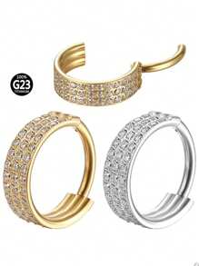 1pc G23 Titanium Triple Zirconia Stone Nose Ring Hoop, Unisex Piercing Jewelry