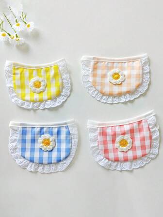 1pc Pet Daisy Plaid Bib, Cute Dog Bandana, Stylish Drool Bibs Suitable For Small/Medium Dogs And Cats