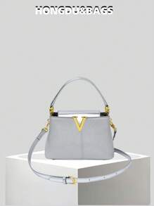 New Fashion Women's Handbag, Solid Color Minimalist PU Texture Pattern, Elegant V-Shaped Metal Hardware, Suitable For Dates, Shopping, Parties, Versatile & Exquisite Design