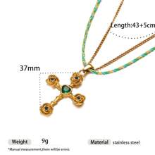 1pc Simple Elegant Heart, Rose, Cross Stainless Steel Braided Rope Necklace Clavicle Chain, Suitable For Women Vacation & Daily Wear