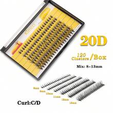 KIMCCI 120 簇，20D 混合长度，亮黑色，0.07 厚度，C/D 卷曲，20D 丝滑柔软貂皮效果睫毛延长睫毛簇，睫毛簇，单根睫毛，睫毛，假睫毛 - 黑色 - 查看 5