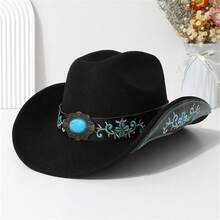 Women's Men's Embroidered Cowboy Hat Classic Western Style, Fashionable Wide-Brimmed Design, With Exquisite Embroidery Embellishment, To Create A Unique Cowboy Atmosphere, Suitable For Theme Parties, Outdoor Activities And Daily Wear, So That You Show The - 黑色 - 查看 2
