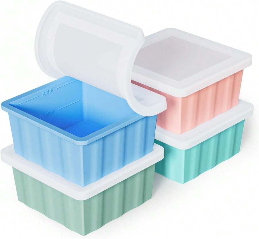 Silicone Freezer Tray For Soup Ice Cubes: 2-Cup Freezing Tray With Lid For Meal Prep - 4Pack Silicon Soup Portion Freeze Tray Make Stock Souped Ice Cube - Màu xanh lam - Xem 1