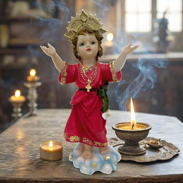 Estatua del Niño Divino, regalo religioso de resina a todo color con los brazos abiertos, figuras del Niño Jesús Divino, estatuilla católica tradicional de 6 pulg./8 pulg./12 pulg., escultura de la estatua de Dios, adecuada para decoración religiosa interior o para entusiastas de la cultura