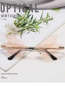 1 pieza Gafas sin montura con cristales de fantasía, diseño sin montura inspirado en alas de libélula, apropiadas para vacaciones, viajes, playa, fiestas