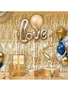 2pcs 3.2ft X 6.5ft Foil Curtain Decorations,Champagne Gold Tinsel Foil Fringe Curtains Streamers Backdrop For Birthday Graduation Wedding Engagement Bridal Shower Bachelorette Holiday Party Christmas Decoration