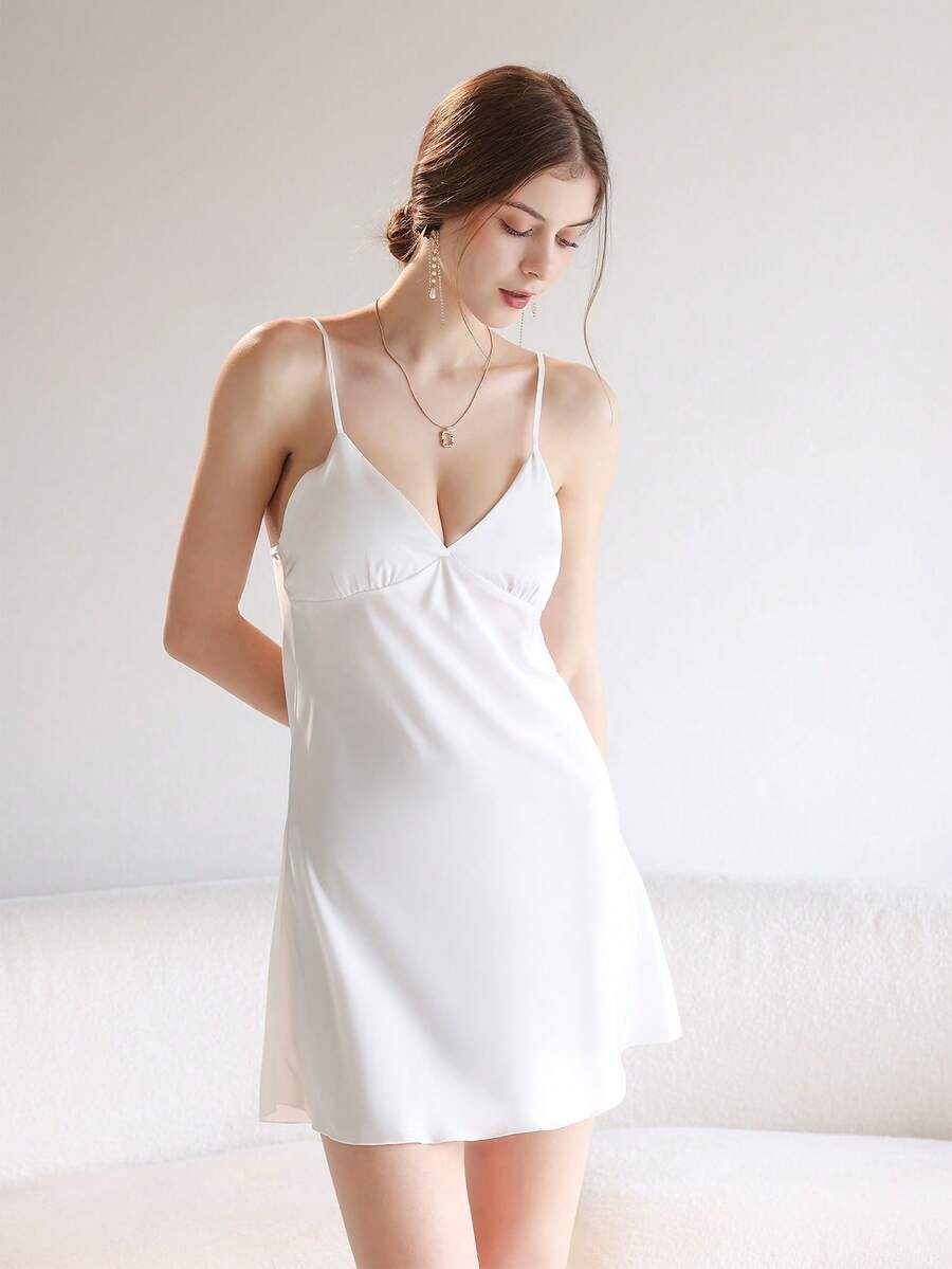 1PC Women Kimono Robes Silk Satin Long Bathrobe Lightweight Soft Nightgown Elegant Sleepwear Loungewear Pjs Back To School - White - View 1