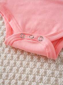 100% Cotton, Casual Short-Sleeved , Interesting Letter Print Baby , Round Neck , Easy To Change Diapers, Suitable For Both Boys And Girls, Suitable For Indoor And Outdoor Wear In Summer, - 粉色 - 查看 6