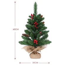 1 pieza Árbol de Navidad mini de 60cm, colocación sobre mesa, decoración de bayas rojas y piñas, base de cemento y envoltura de arpillera, material PVC realista, estilo retro natural, forma cónica, resistente, adecuado para Navidad en el hogar, sala de estar, escritorio de oficina y decoración navideña del hogar, decoración de habitación, decoración de invierno