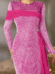 Faeriesty Vestido de noche elegante de lentejuelas y cuentas con diseño de sirena de Faeriesty, con tren asimétrico transparente y detalles en perlas - Perfecto para galas de alfombra roja, bodas de etiqueta negra, eventos de marcas de lujo y ceremonias de premios