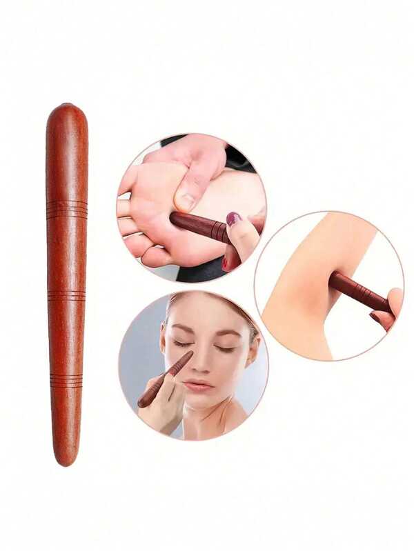 1pc Flower Pear Wood Massage Stick - Natural Acupressure Tool For Foot, Back, And Sciatic, Chemical-Free, Relaxation Aid|Traditional Design|Smooth Finish