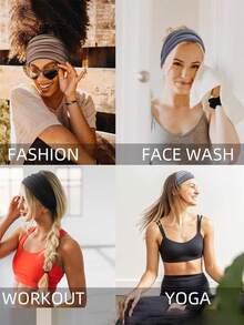 女式头巾 3 件套宽头带防滑抓地力，波西米亚风格弹力吸汗带，适合运动跑步工作时尚发饰经典发带，发带秋冬度假装女士优雅围巾 - 彩色 - 查看 9