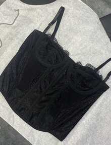 LACE CORSET WITH STRAPS AND ADJUSTMENT STRING WITHOUT PADS BLOGGER FASHION PARTY Simple - màu đen - Xem 6