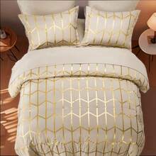 7-Pcs Luxurious Gilded Bed Comforter Sets Queen,100% Microfiber Simple And Fashionable Soft And Comfortable Summer Bedding Set Coverlet Set Suitable For All Four Seasons,  Bedroom And Hotel Room Decor,  Include 1 Comforter,  4 Pillowcases And 1 Flat Sheet,1 Fitted Sheet. - Kaki-B48 - Xem 4